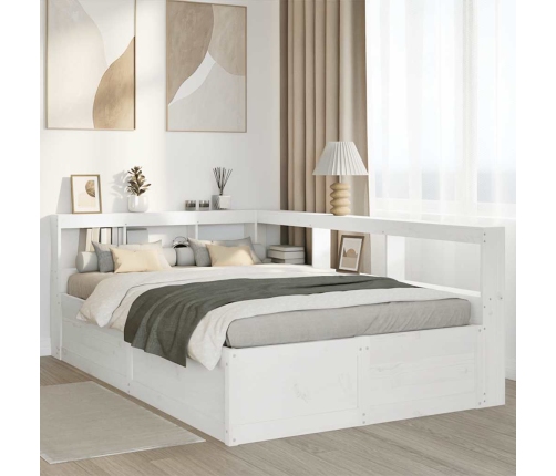 Cama con estantería sin colchón madera maciza blanca 140x190 cm