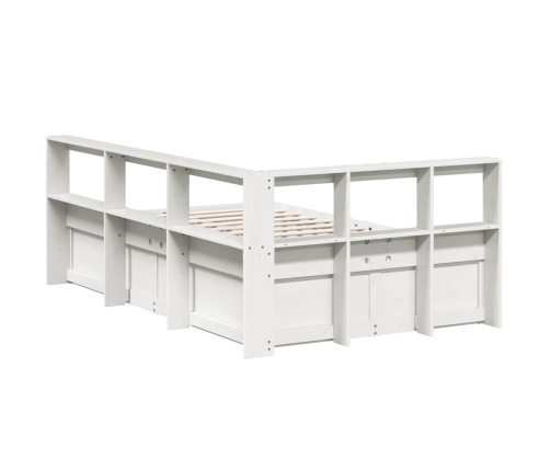 Cama con estantería sin colchón madera maciza blanca 140x190 cm