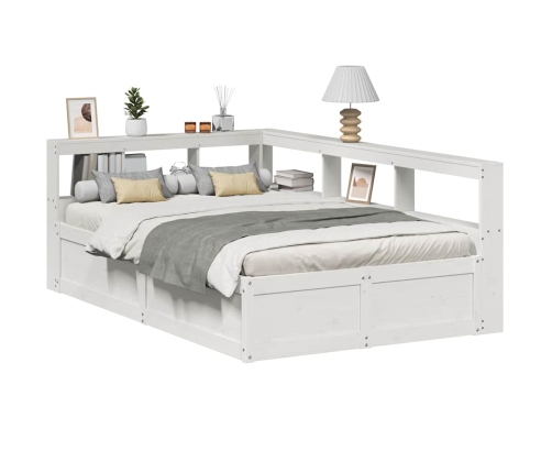 Cama con estantería sin colchón madera maciza blanca 140x190 cm