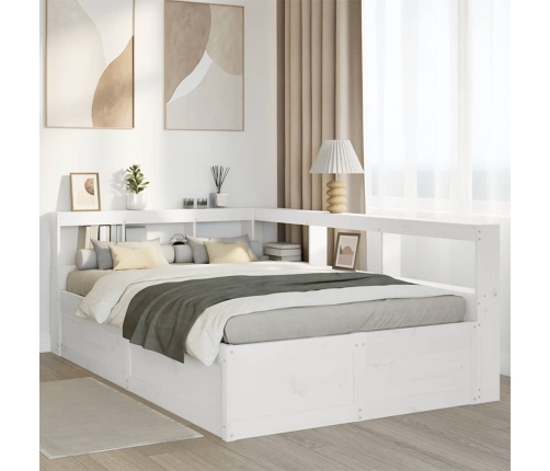 Cama con estantería sin colchón madera maciza blanca 135x190 cm