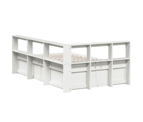 Cama con estantería sin colchón madera maciza blanca 135x190 cm