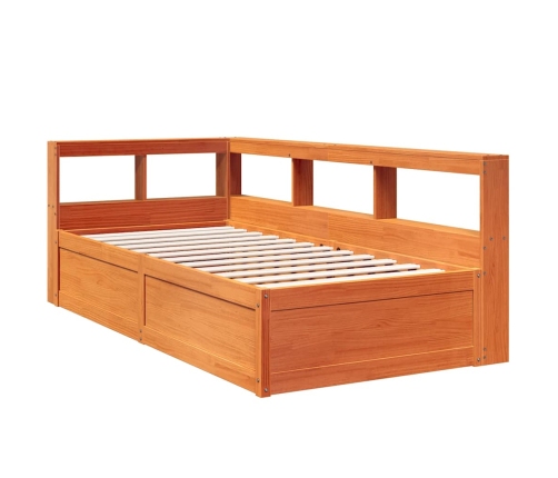 Cama con estantería sin colchón madera maciza marrón 75x190 cm