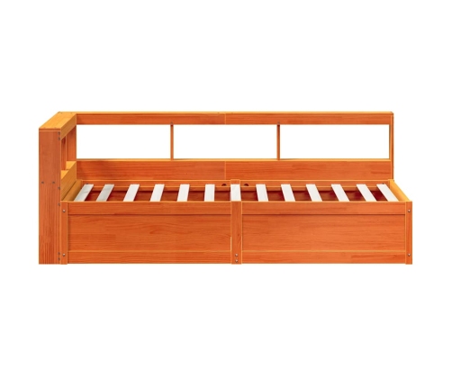 Cama con estantería sin colchón madera maciza marrón 75x190 cm