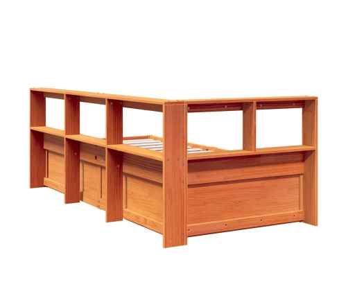 Cama con estantería sin colchón madera maciza marrón 75x190 cm