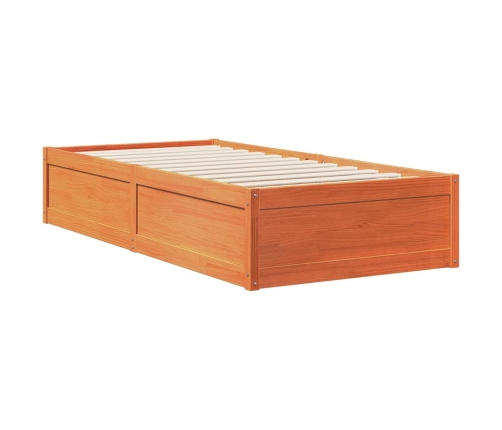 Cama con estantería sin colchón madera maciza marrón 75x190 cm