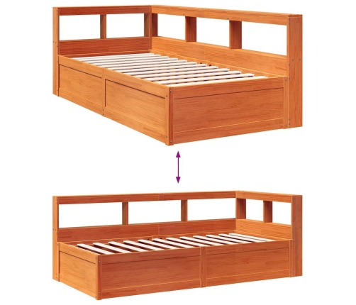 Cama con estantería sin colchón madera maciza marrón 75x190 cm