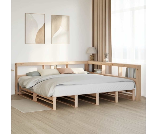 Cama con estantería sin colchón madera maciza de pino 200x200cm