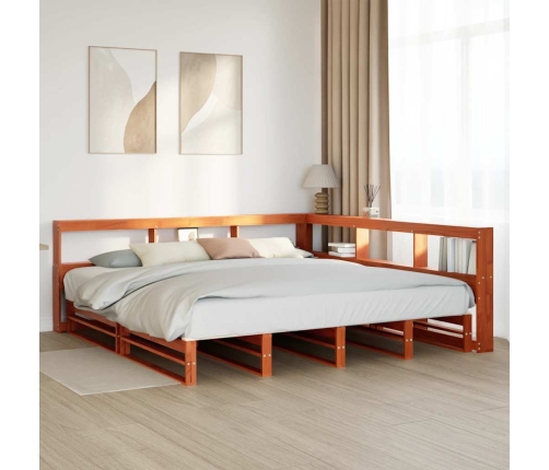 Cama con estantería sin colchón madera maciza marrón 200x200 cm