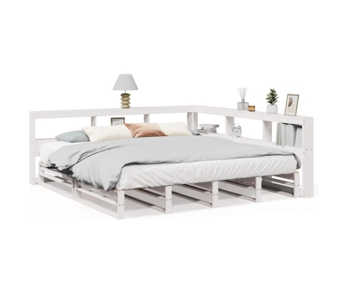 Cama con estantería sin colchón madera maciza blanca 180x200 cm