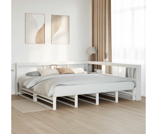 Cama con estantería sin colchón madera maciza blanca 180x200 cm