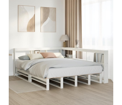 Cama con estantería sin colchón madera maciza blanca 160x200 cm