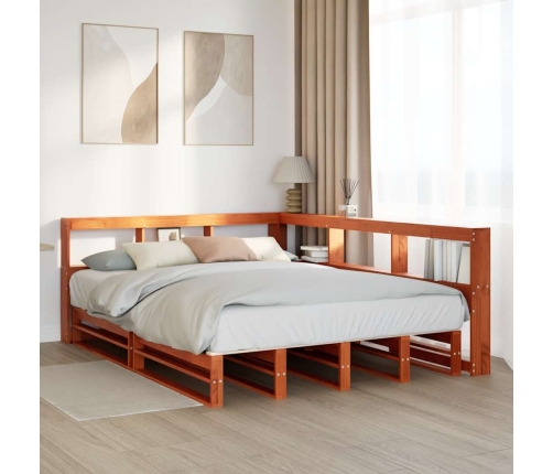 Cama con estantería sin colchón madera maciza marrón 160x200 cm