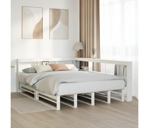 Cama con estantería sin colchón madera maciza blanca 150x200 cm