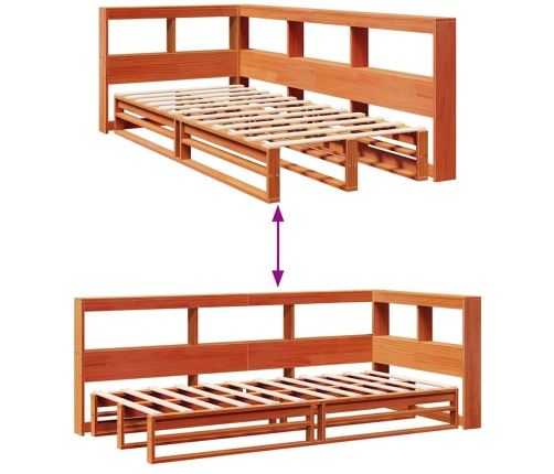 Cama con estantería sin colchón madera maciza marrón 100x200 cm