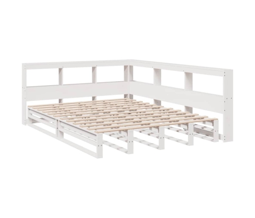 Cama con estantería sin colchón madera maciza blanca 135x190 cm