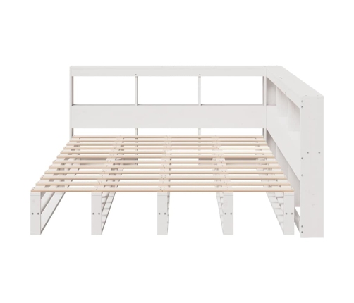 Cama con estantería sin colchón madera maciza blanca 135x190 cm