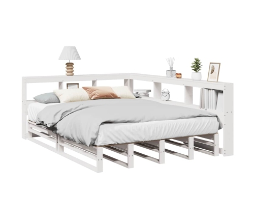 Cama con estantería sin colchón madera maciza blanca 135x190 cm