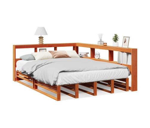 Cama con estantería sin colchón madera maciza marrón 135x190cm