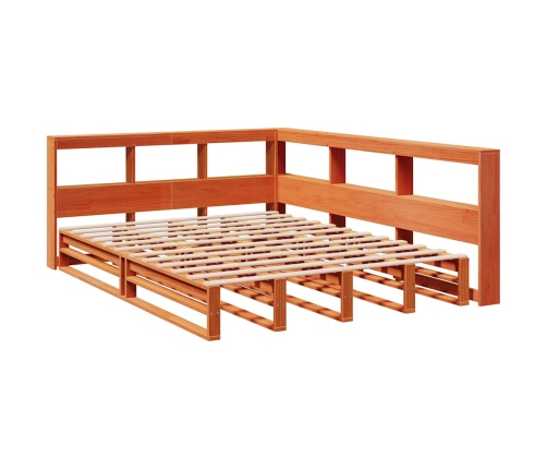 Cama con estantería sin colchón madera maciza marrón 135x190cm