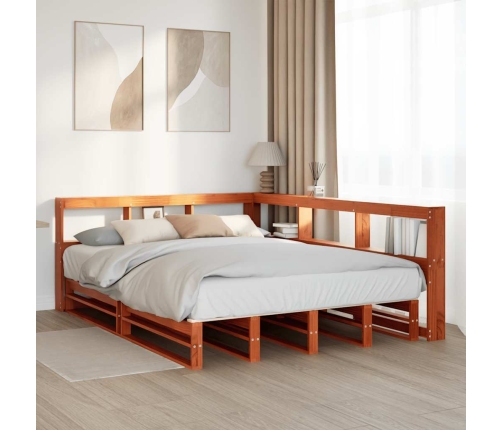 Cama con estantería sin colchón madera maciza marrón 135x190cm