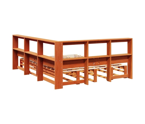 Cama con estantería sin colchón madera maciza marrón 135x190cm