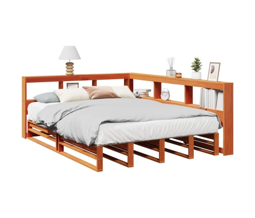 Cama con estantería sin colchón madera maciza marrón 135x190cm