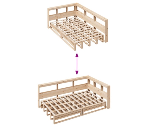 Cama con estantería sin colchón madera maciza de pino 120x190cm