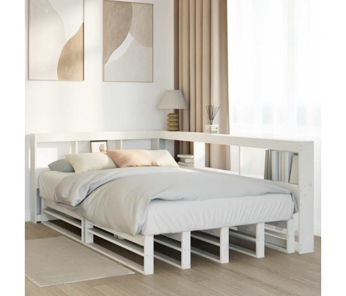 Cama con estantería sin colchón madera maciza blanca 120x190 cm