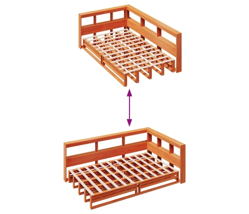 Cama con estantería sin colchón madera maciza marrón 120x190 cm