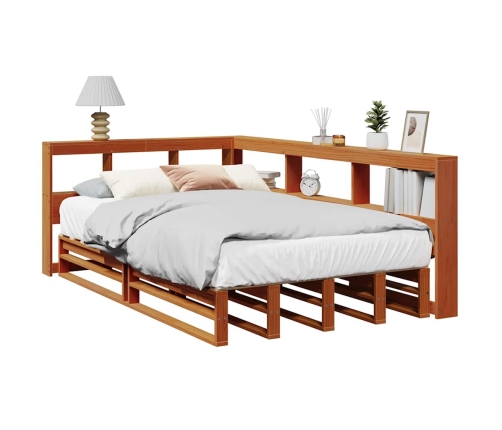 Cama con estantería sin colchón madera maciza marrón 120x190 cm