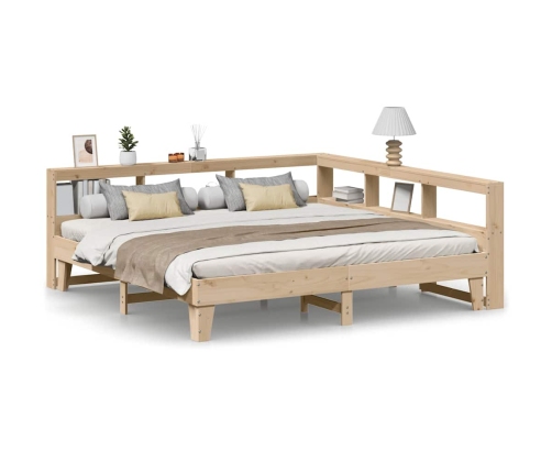 Cama con estantería sin colchón madera maciza de pino 200x200cm