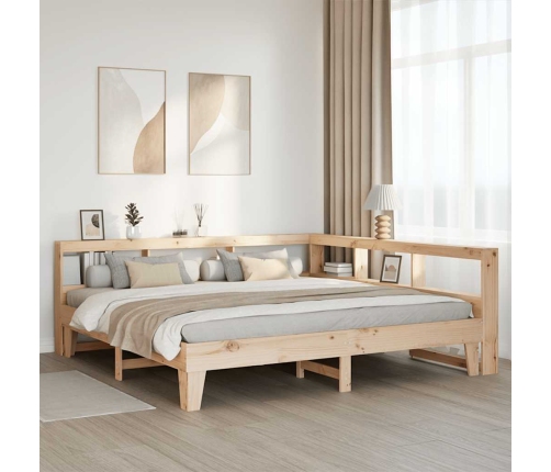 Cama con estantería sin colchón madera maciza de pino 200x200cm