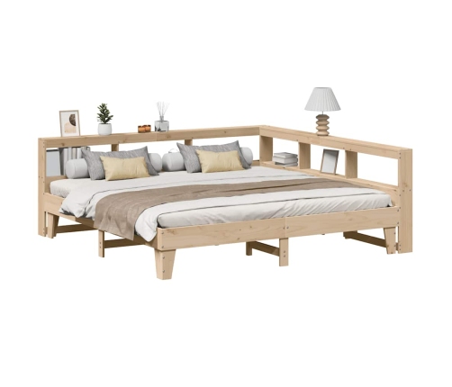 Cama con estantería sin colchón madera maciza de pino 200x200cm