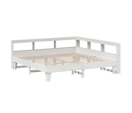 Cama con estantería sin colchón madera maciza blanca 200x200 cm