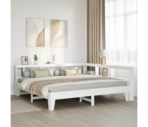 Cama con estantería sin colchón madera maciza blanca 200x200 cm