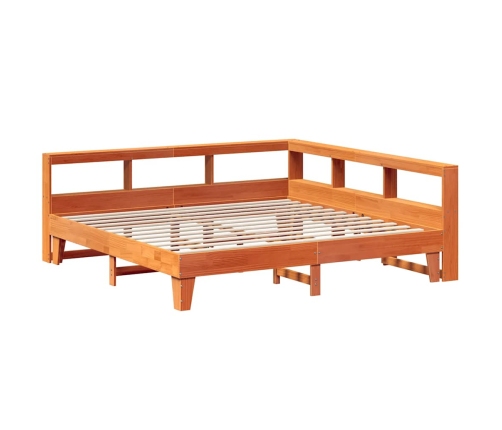 Cama con estantería sin colchón madera maciza marrón 200x200 cm