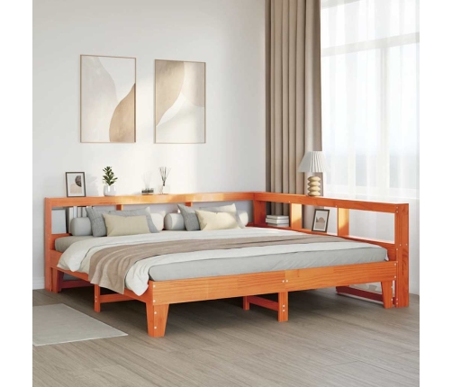 Cama con estantería sin colchón madera maciza marrón 200x200 cm