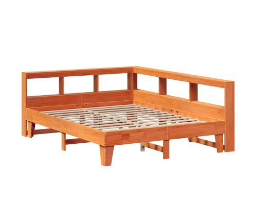 Cama con estantería sin colchón madera maciza marrón 150x200 cm