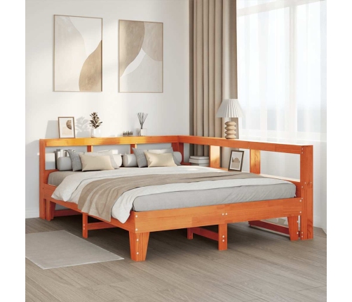 Cama con estantería sin colchón madera maciza marrón 150x200 cm