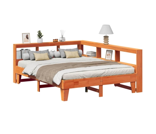 Cama con estantería sin colchón madera maciza marrón 150x200 cm