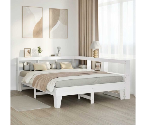 Cama con estantería sin colchón madera maciza blanca 140x200 cm