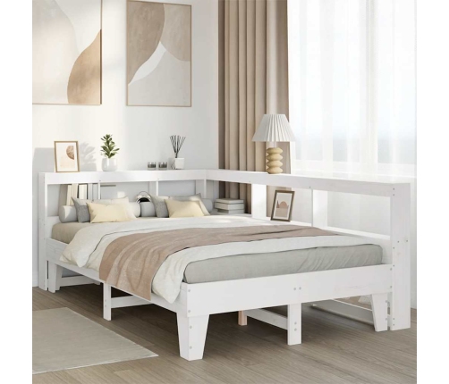 Cama con estantería sin colchón madera maciza blanca 120x200 cm