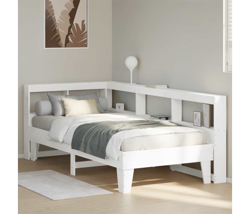 Cama con estantería sin colchón madera maciza blanco 90x200 cm