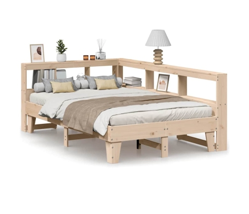 Cama con estantería sin colchón madera maciza de pino 140x190cm