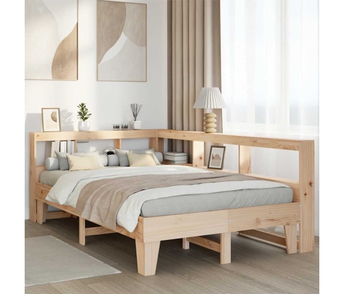 Cama con estantería sin colchón madera maciza de pino 140x190cm