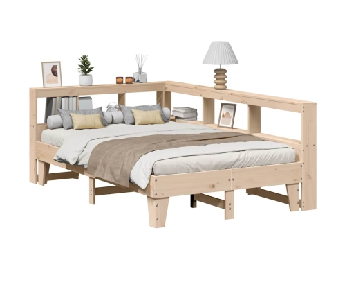 Cama con estantería sin colchón madera maciza de pino 140x190cm