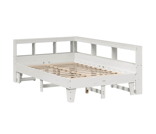 Cama con estantería sin colchón madera maciza blanca 140x190 cm