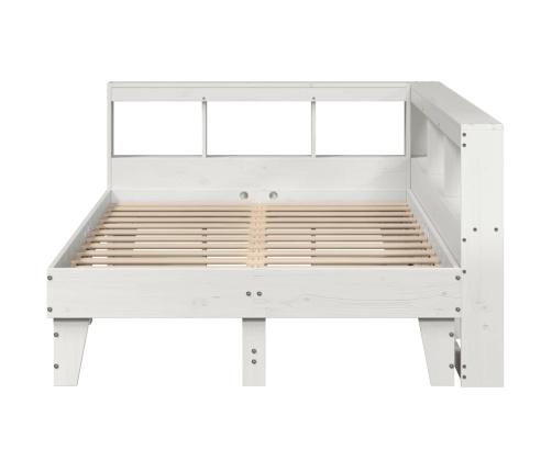 Cama con estantería sin colchón madera maciza blanca 140x190 cm