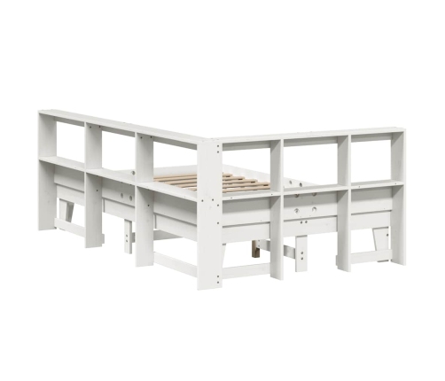 Cama con estantería sin colchón madera maciza blanca 140x190 cm