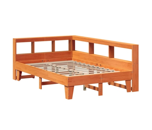 Cama con estantería sin colchón madera maciza marrón 140x190 cm